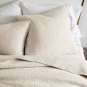 Pottery Barn Pick-Stitch Handcrafted Cotton/Linen Quilted Sham Flax